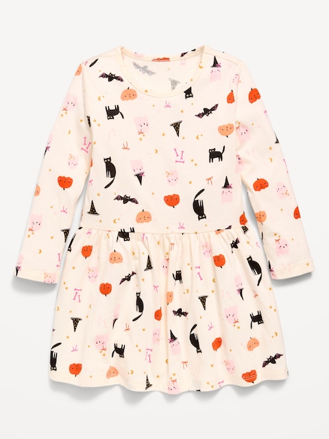 Printed Long-Sleeve Drop-Waist Dress for Toddler Girls