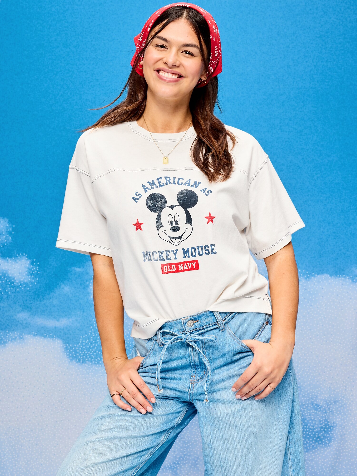 Женская футболка Old Navy x Disney Mickey Mouse Football-Style T-Shirt for Women, цвет: Морская соль — фото 4