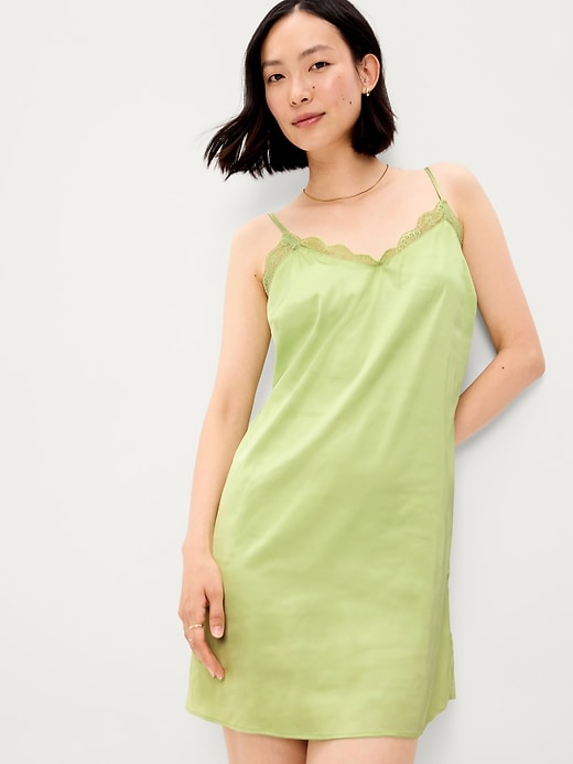 Image number 3 showing, Satin Lace-Trim Sleep Dress