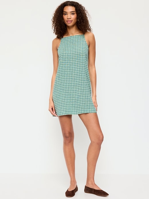 Image number 3 showing, Linen-Blend Apron-Neck Mini Shift Dress