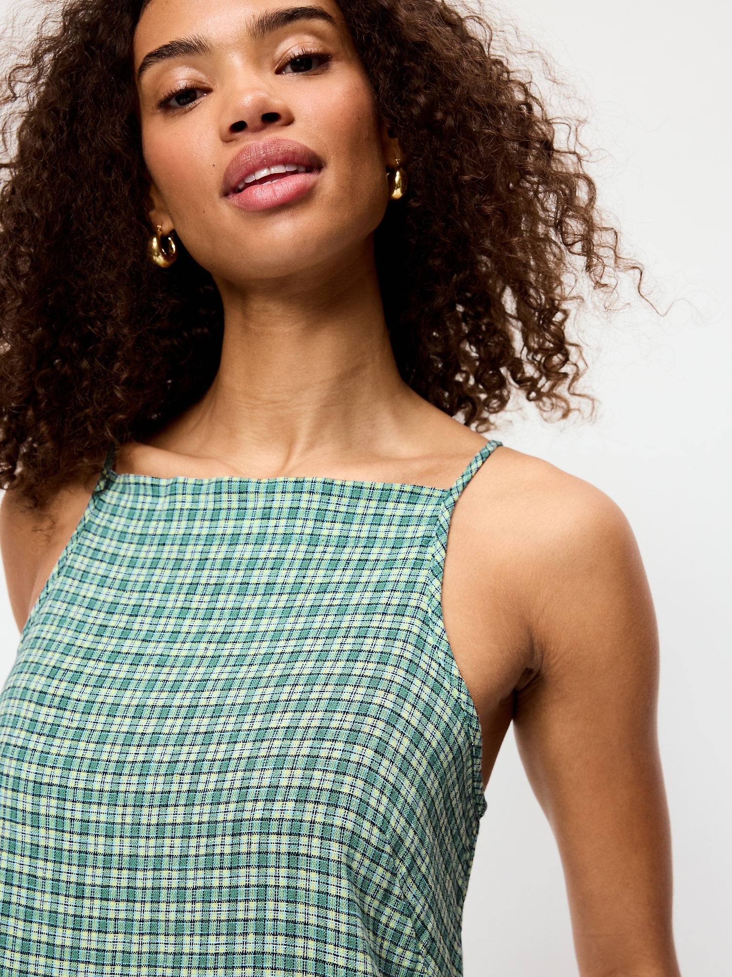Linen-Blend Apron-Neck Mini Shift Dress