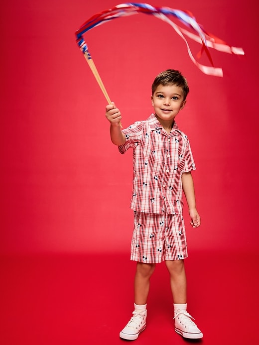 Image number 1 showing, Old Navy x Disney Mickey Mouse Short-Sleeve Plaid Shirt and Shorts Set for Toddler Boys