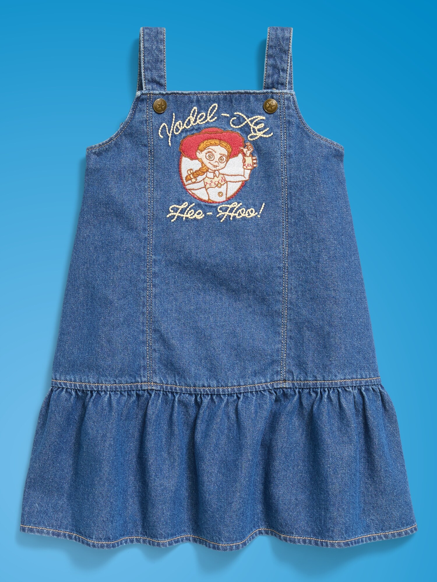 Платье Old Navy x Pixar Toy Story Western Denim Dress для девочек-малышей, цвет: Тёмная варка — фото 3