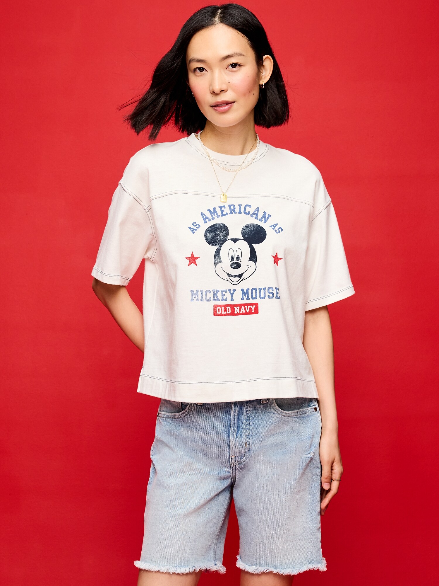 Женская футболка Old Navy x Disney Mickey Mouse Football-Style T-Shirt for Women, цвет: Морская соль — фото 3