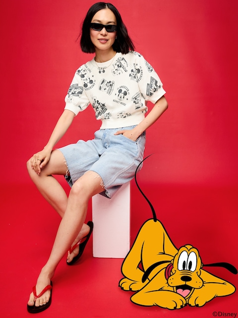 Old Navy x Disney Mickey Mouse Short-Sleeve Cropped Raglan Fleece Sweatshirt for Women