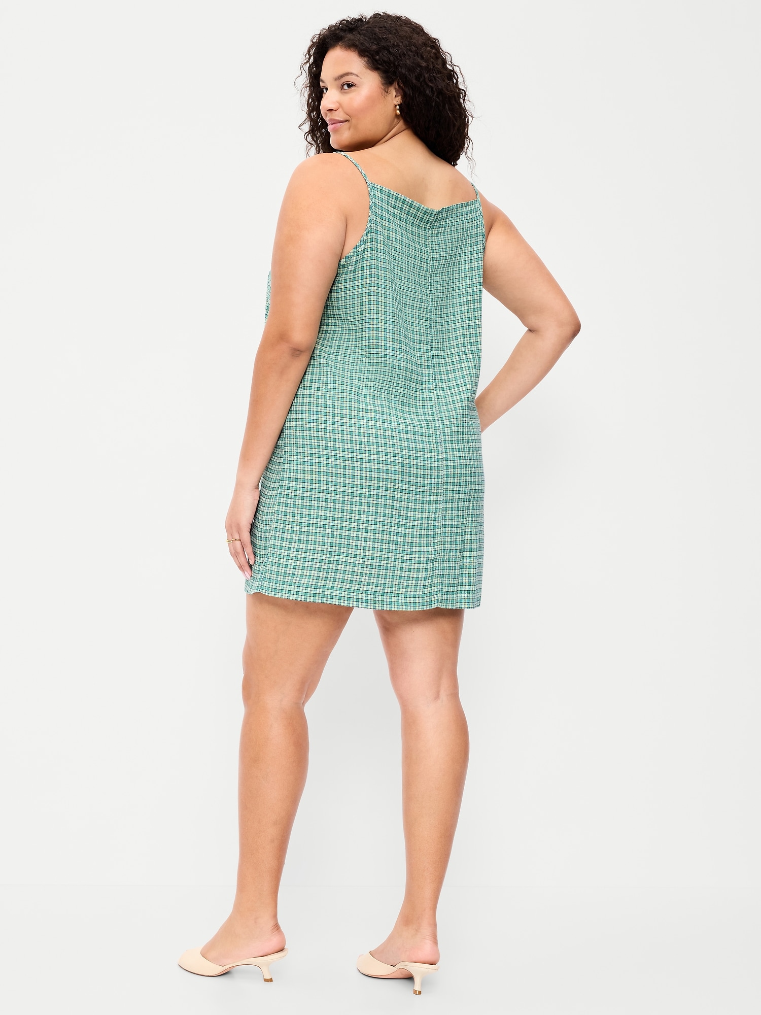 Linen-Blend Apron-Neck Mini Shift Dress