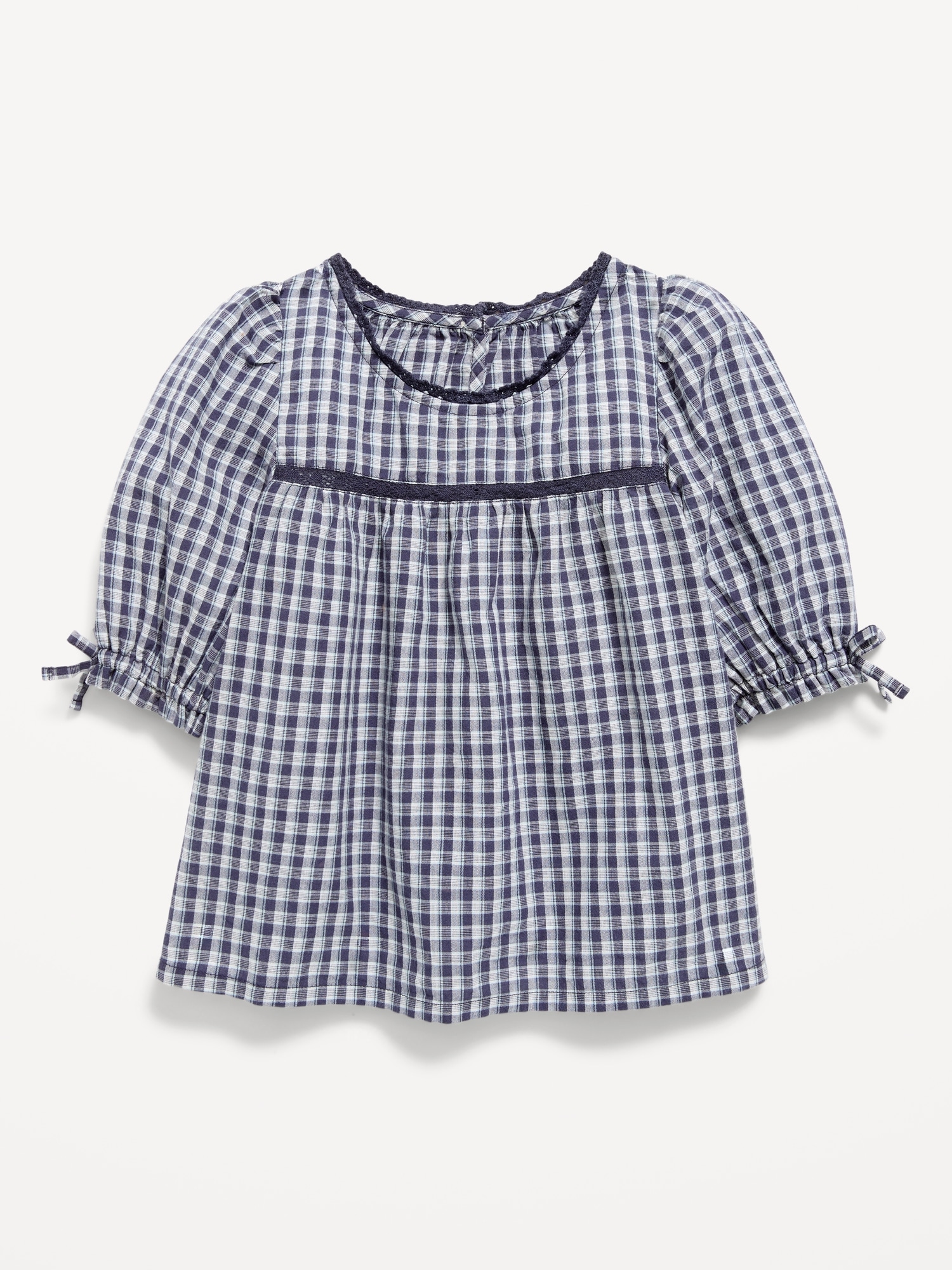 Short-Sleeve Plaid Eyelet-Trim Top for Toddler Girls