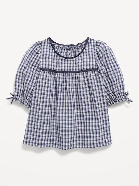 Short-Sleeve Plaid Eyelet-Trim Top for Toddler Girls