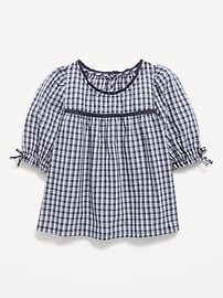 Image number 1 showing, Short-Sleeve Plaid Eyelet-Trim Top for Toddler Girls