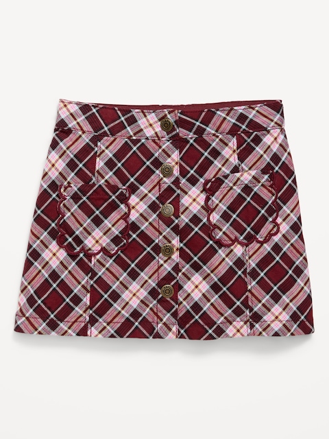 Button-Front Plaid Twill Skirt for Toddler Girls