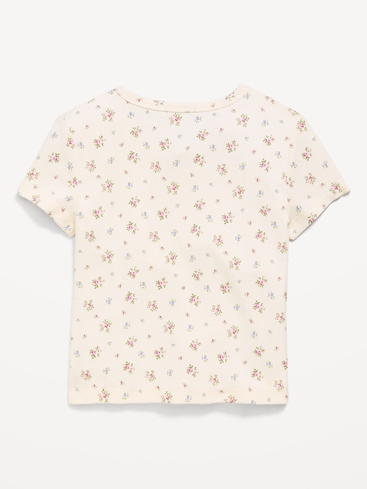 Image number 2 showing, Fitted Short-Sleeve Ribbed Button-Front Top for Girls