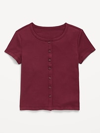 Image number 1 showing, Fitted Short-Sleeve Ribbed Button-Front Top for Girls