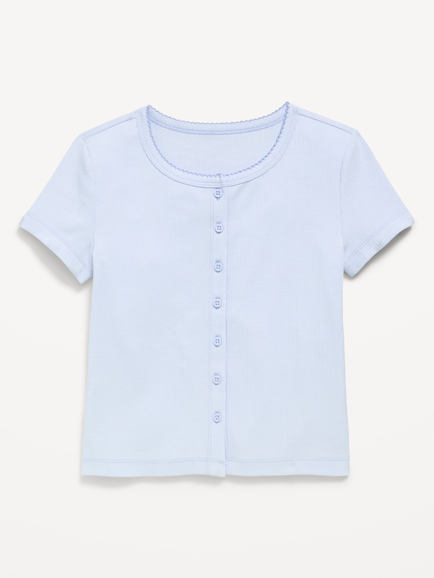 Fitted Short-Sleeve Ribbed Button-Front Top for Girls