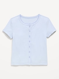 Image number 1 showing, Fitted Short-Sleeve Ribbed Button-Front Top for Girls