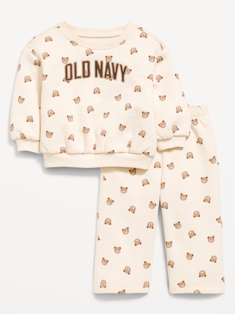 Printed Logo Graphic Sweatshirt and Sweatpants Set for Baby