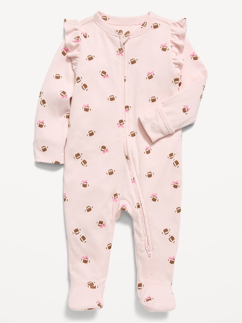 Ruffle-Trim 2-Way-Zip Sleep & Play Footed One-Piece for Baby