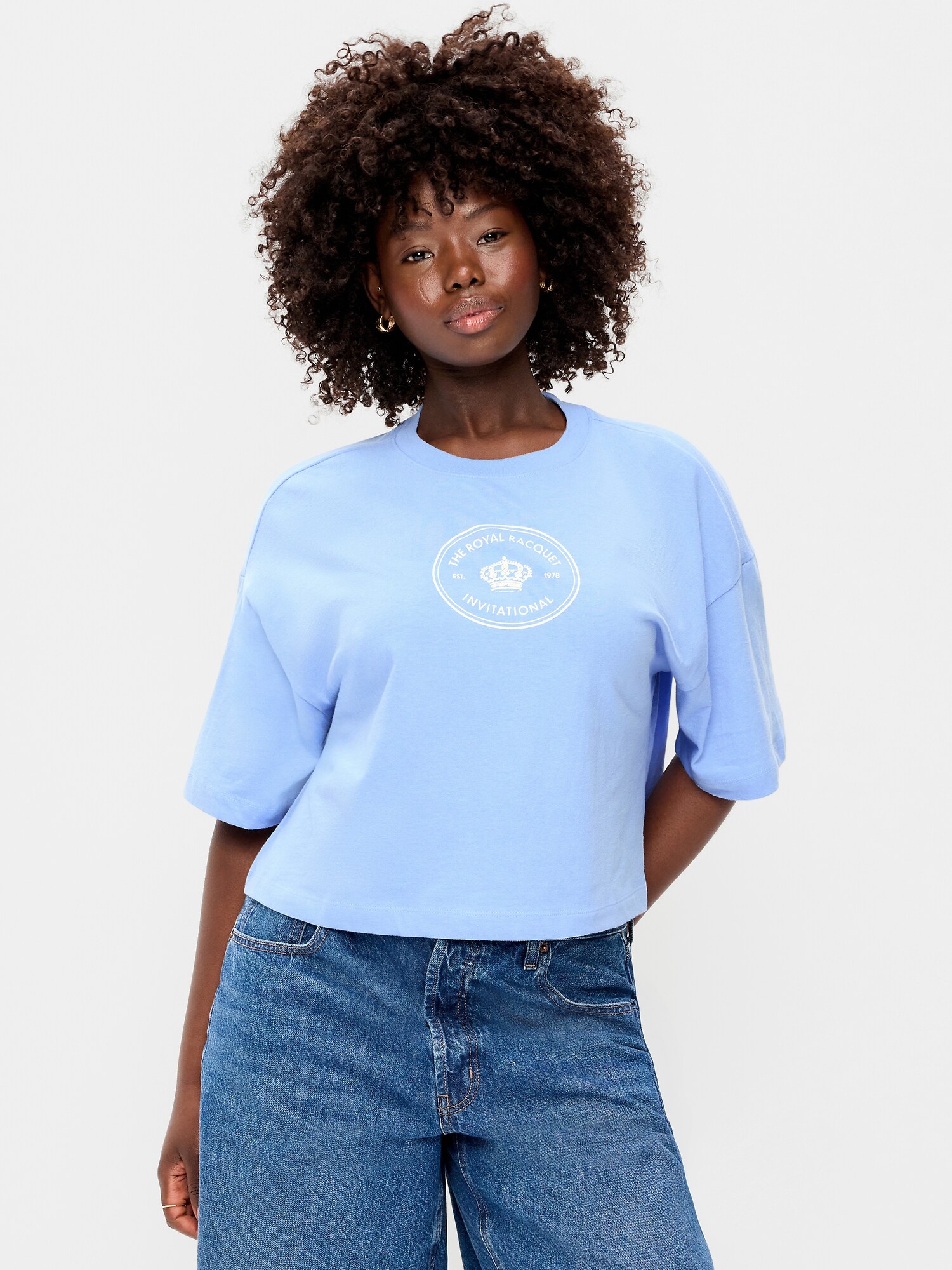 Женская футболка Old Navy Vintage Crew-Neck Oversized Crop Graphic, цвет: Синий — фото 6