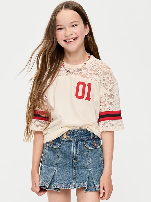 Image number 1 showing, Oversized Lace Football-Style T-Shirt for Girls
