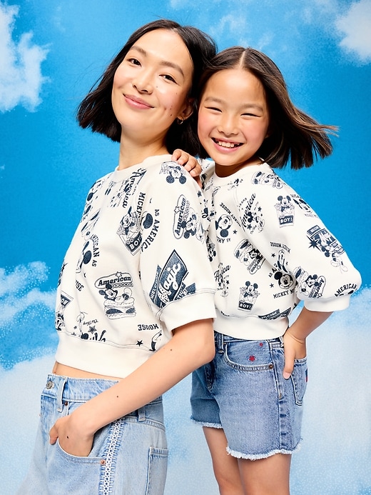 Image number 8 showing, Old Navy x Disney Mickey Mouse Short-Sleeve Cropped Raglan Fleece Sweatshirt for Women