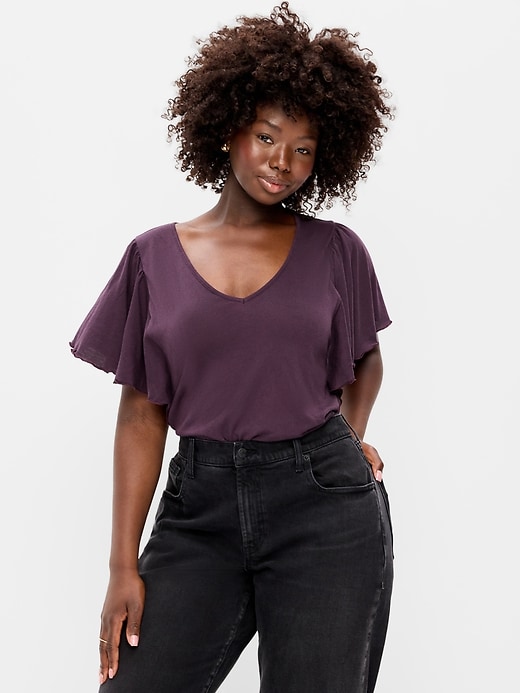 Image number 5 showing, V-Neck Flutter Sleeve Top