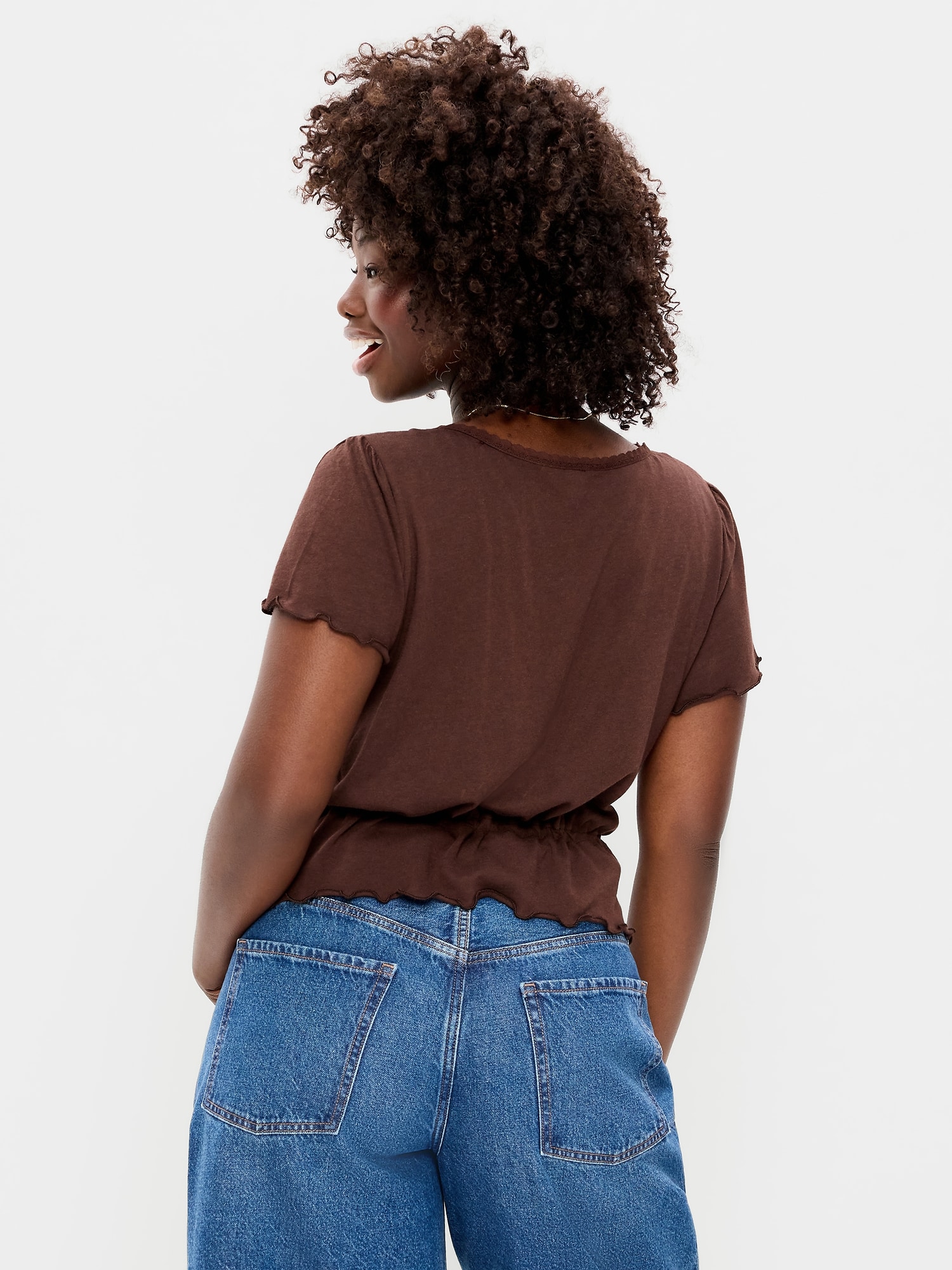 Lace-Trim Button-Down Top