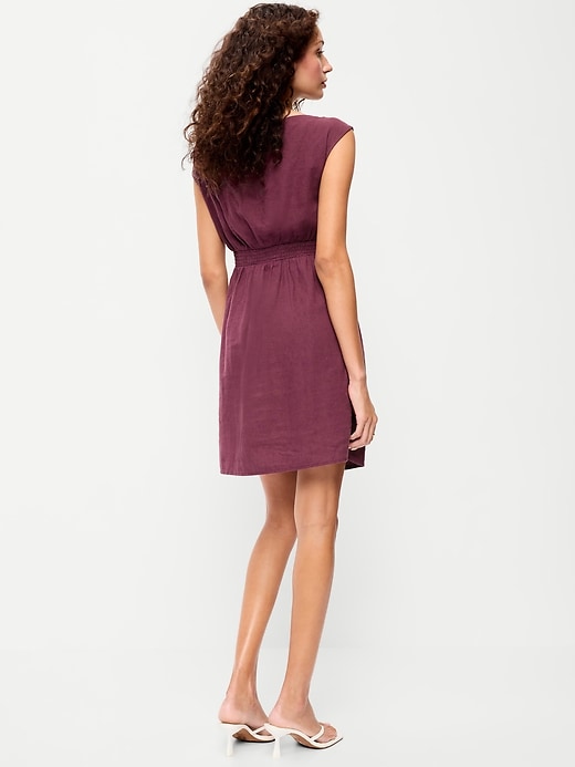 Image number 2 showing, Linen-Blend Asymmetrical Shoulder Mini Dress