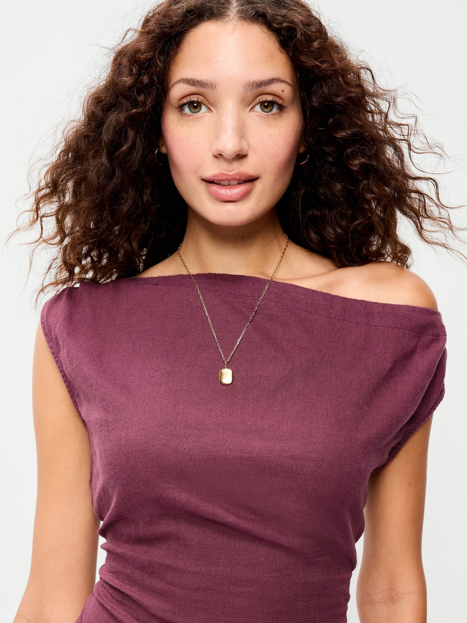 Asymmetrical Shoulder Linen-Blend Mini Dress