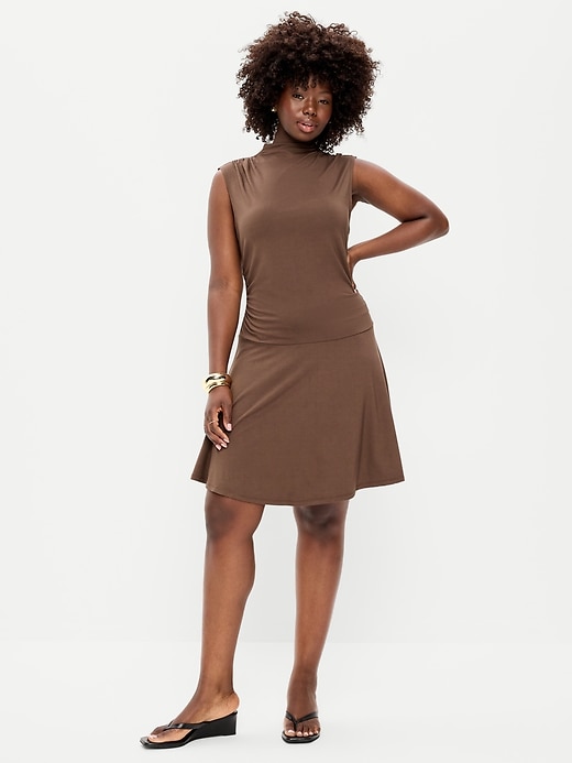 Image number 6 showing, Gathered Mock-Neck Drop-Waist Mini Dress