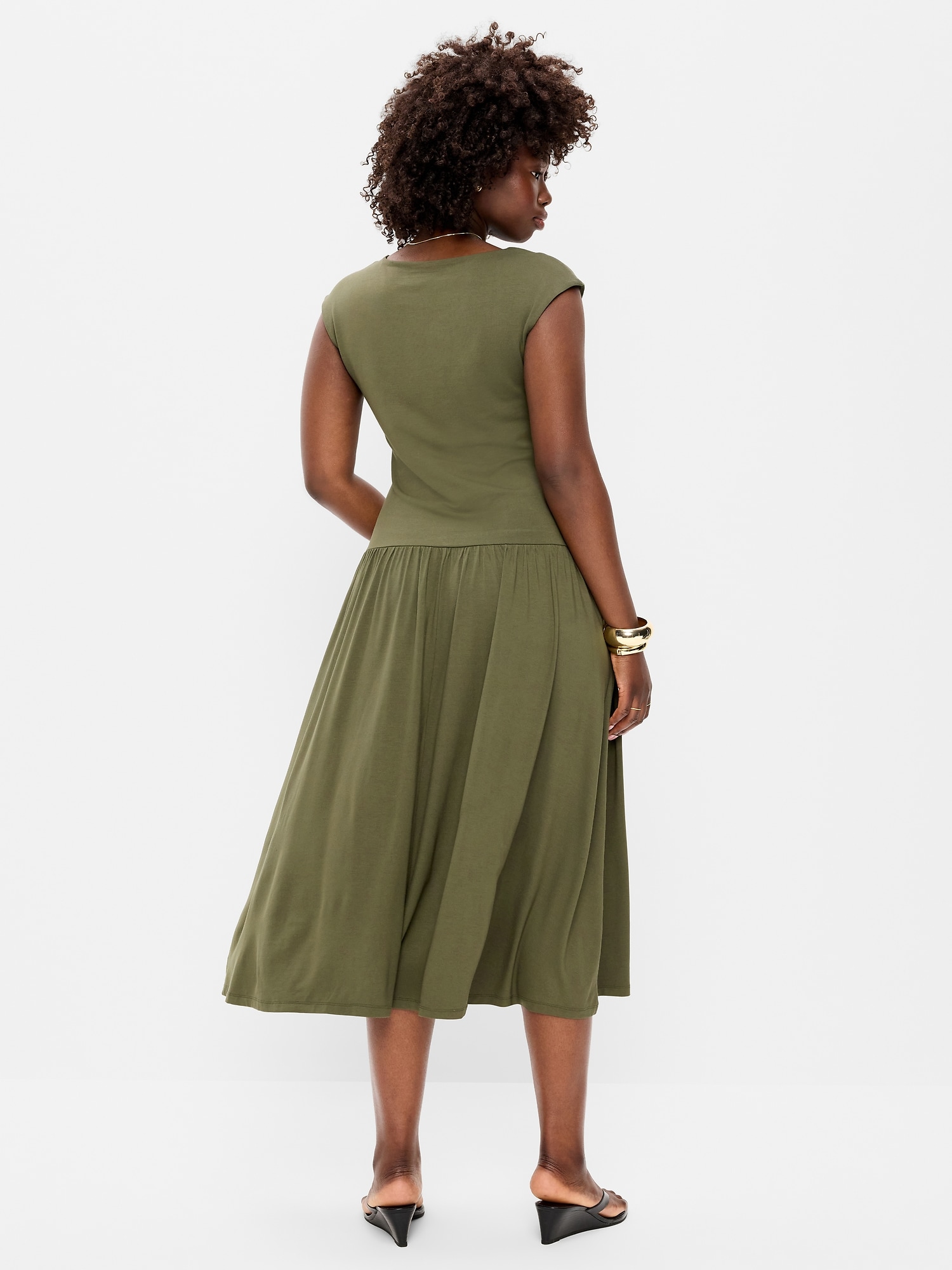 Jersey Knit Drop-Waist Midi Dress