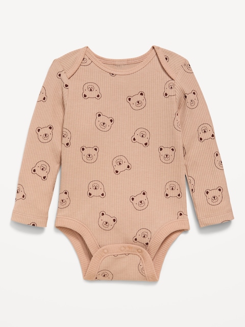 Printed Long-Sleeve Ribbed Bodysuit for Baby