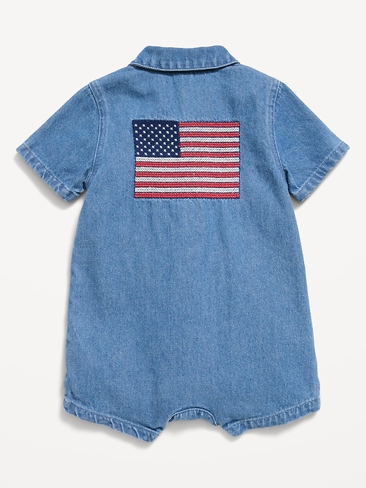 Image number 1 showing, Collared Denim One-Piece Romper for Baby