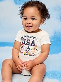 Image number 1 showing, Old Navy x Disney Mickey Mouse Short-Sleeve Unisex Graphic Bodysuit for Baby