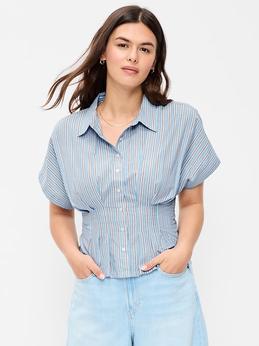 Image number 5 showing, Slim Short-Sleeve Cinched-Waist Button-Down Shirt