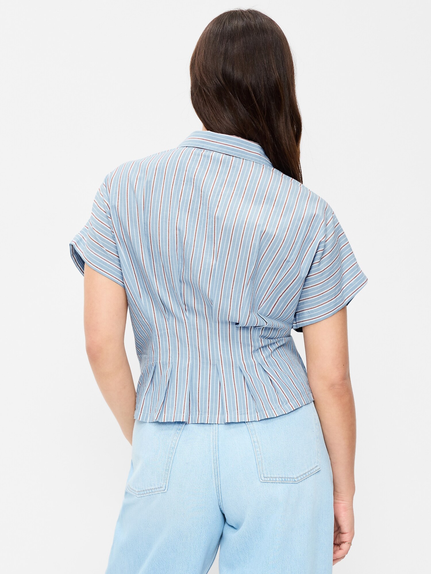Женская рубашка Old Navy Slim-Waisted Button-Down, цвет: Синий полосатый — фото 6