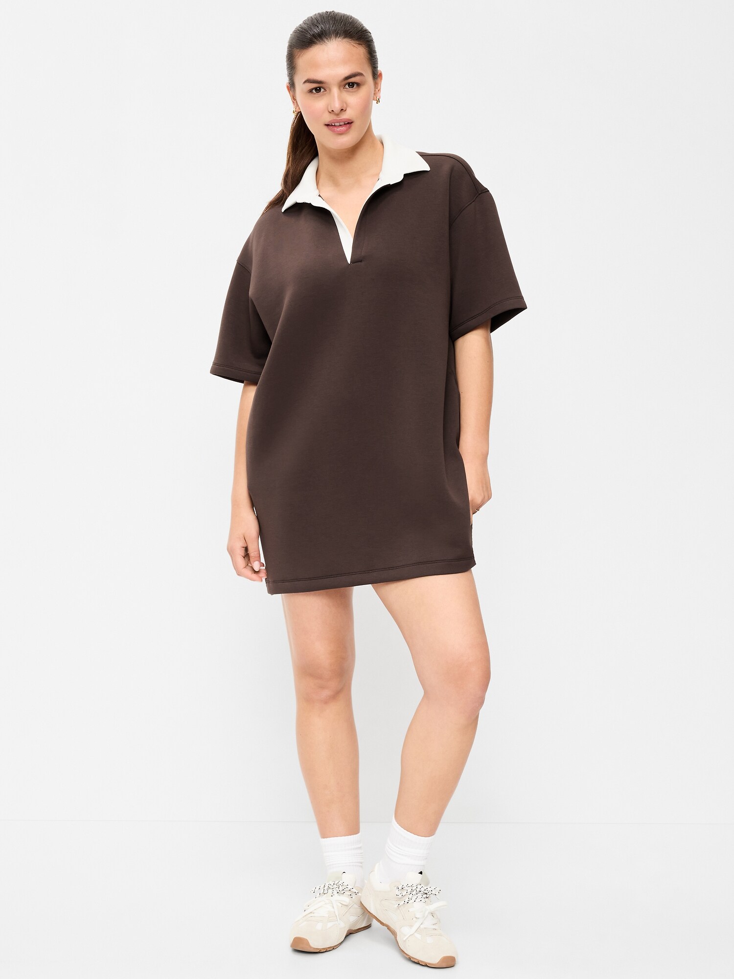 Женское платье Old Navy Bounce Fleece Short-Sleeve Polo Dress, цвет: Чёрный кофейный — фото 3
