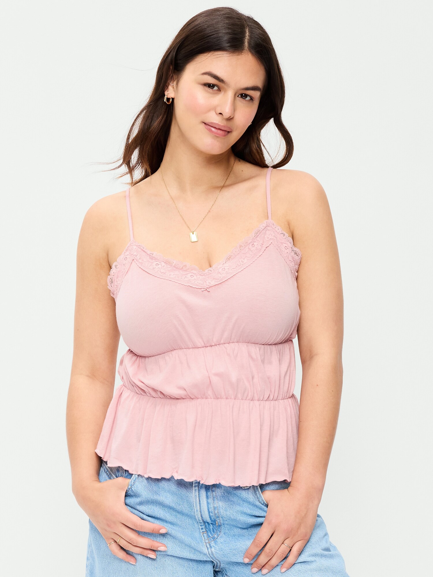 Женский топ Old Navy Lace-Trim Smocked-Waist Tank Top, цвет: Розовый — фото 5