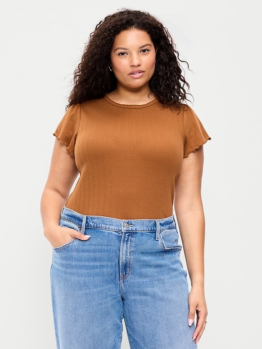 Image number 7 showing, Lettuce-Edge Pointelle Top