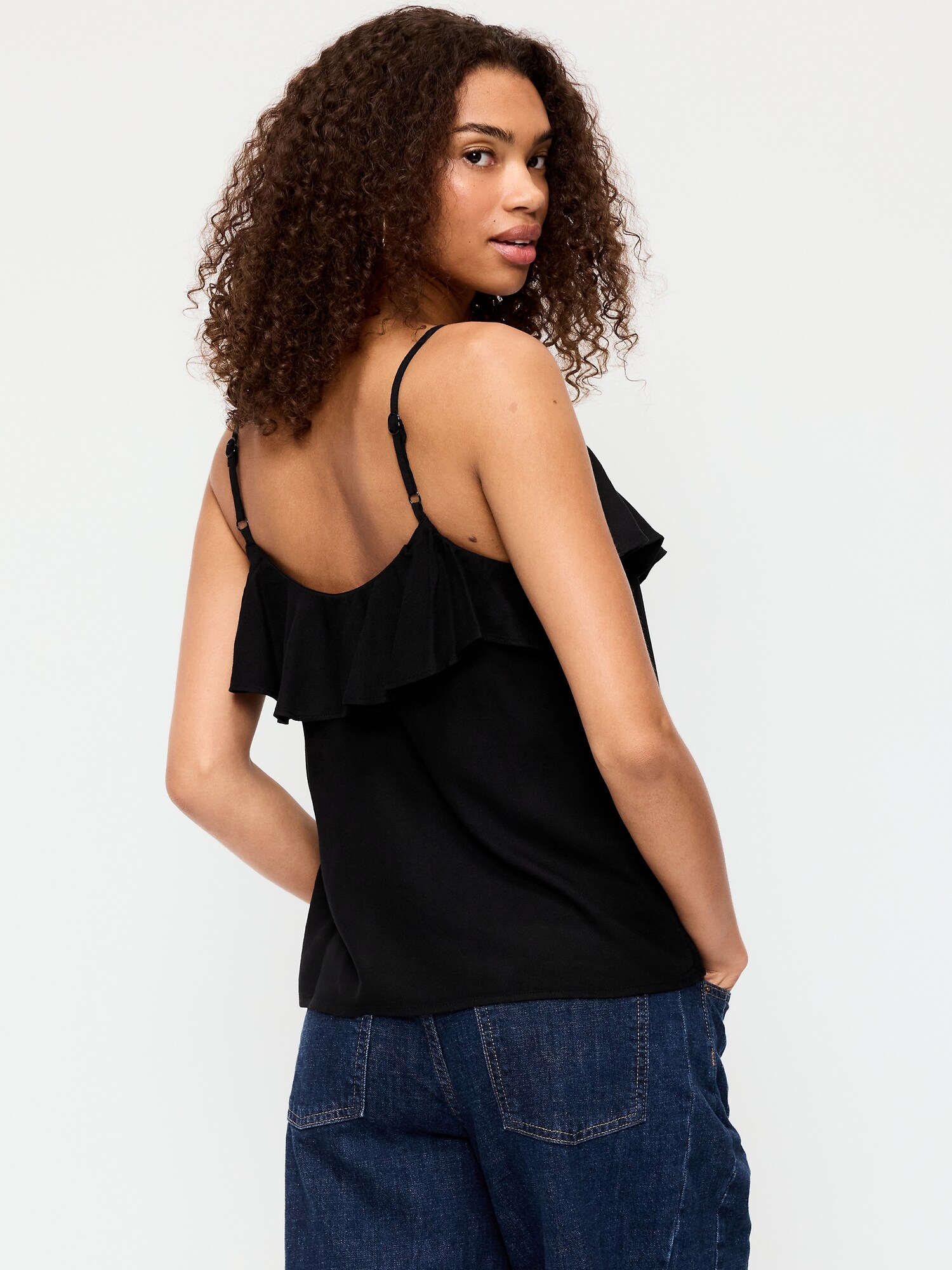 Женский топ Old Navy Ruffle-Front Tank Top, цвет: Чёрный — фото 2