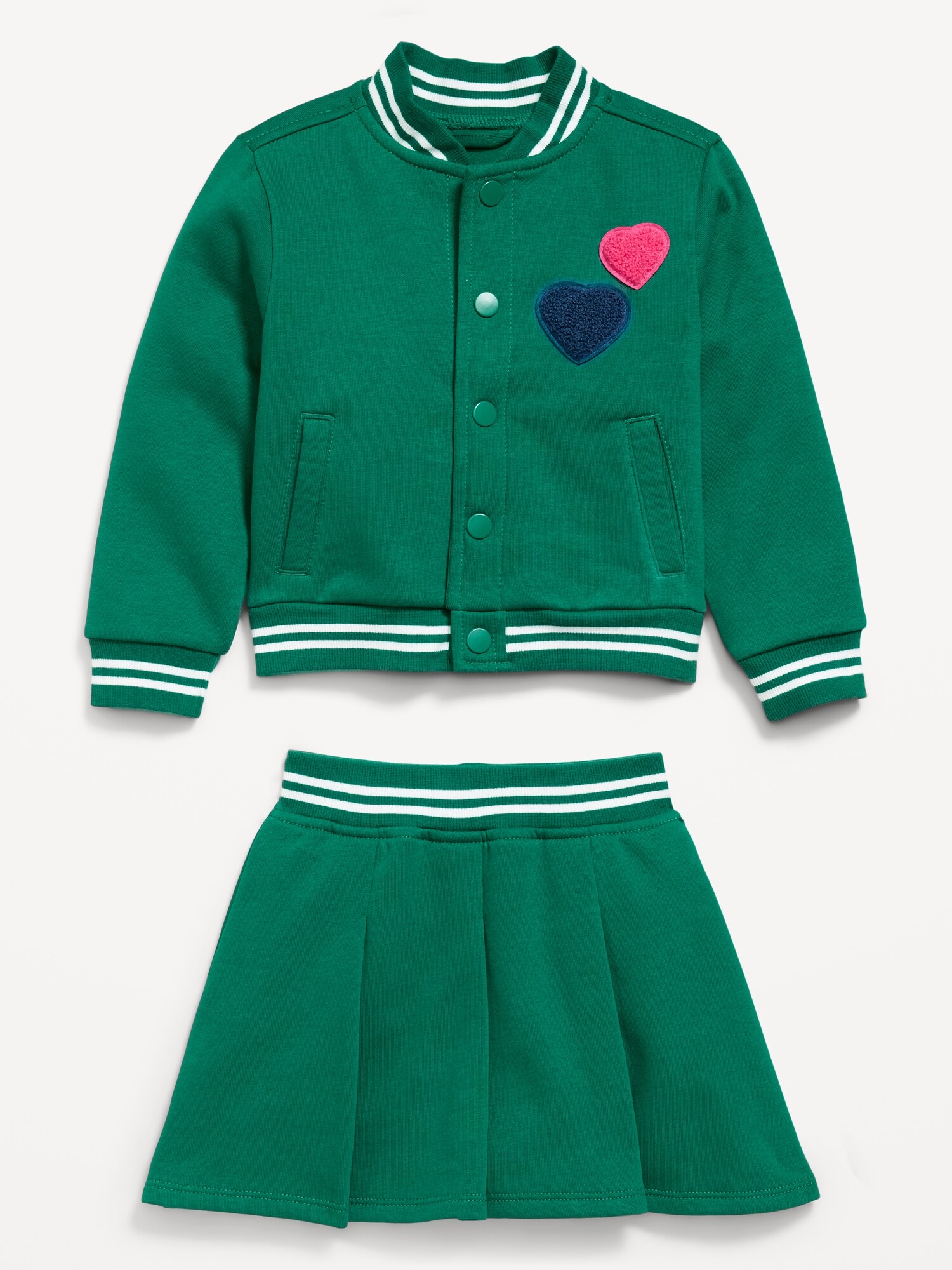 Детский комплект Old Navy: флисовый бомбер и плиссированная юбка для девочек-малышей, цвет: Rainforest Jewel — фото 4