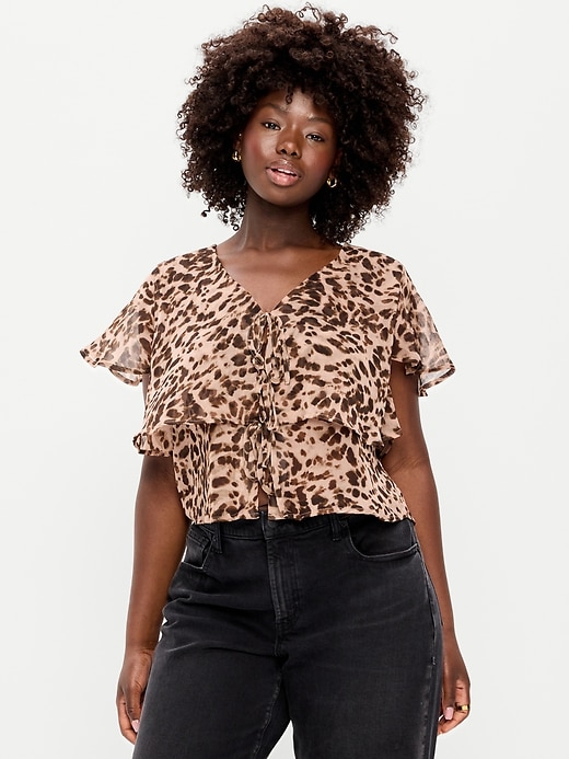 Image number 5 showing, Tiered Ruffle Tie-Front Top