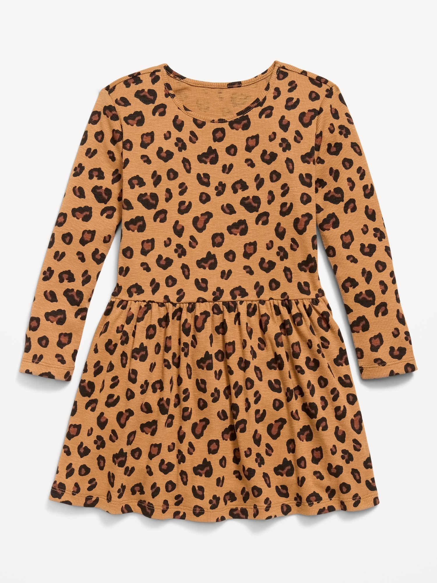 Printed Long-Sleeve Ribbed Dress for Toddler Girls