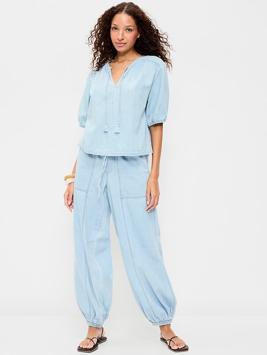 Image number 1 showing, Mid-Rise Pull-On Utility Harem Jeans