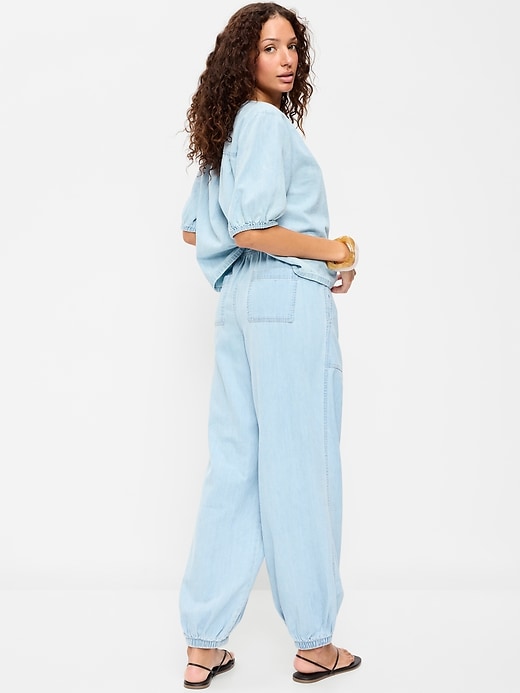 Image number 3 showing, Mid-Rise Pull-On Utility Harem Jeans