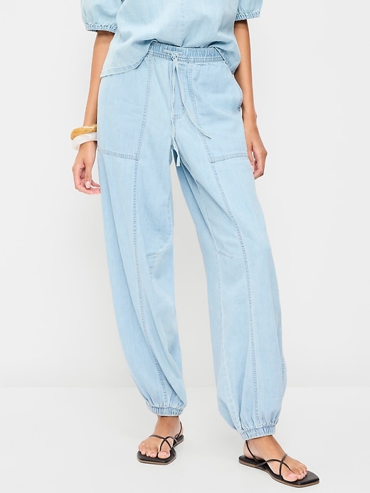 Image number 2 showing, Mid-Rise Pull-On Utility Harem Jeans