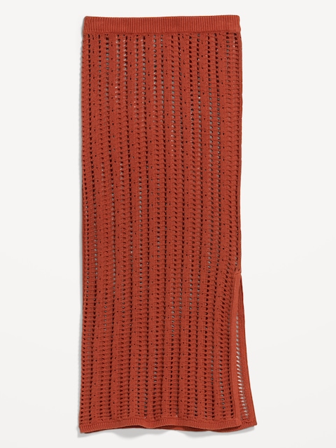 Open-Weave Seaside Cotton Column Maxi Skirt