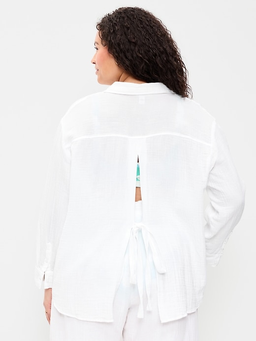 Image number 8 showing, Open-Back Crinkle Gauze Button-Down Shirt