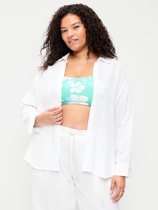 Image number 7 showing, Open-Back Crinkle Gauze Button-Down Shirt