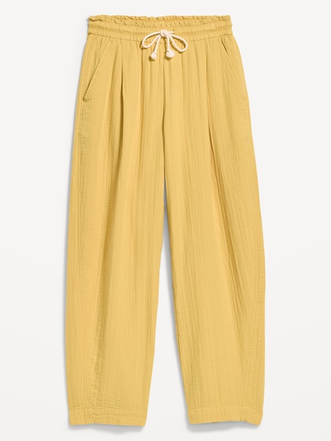 High-Waisted Crinkle Gauze Barrel Ankle Pants