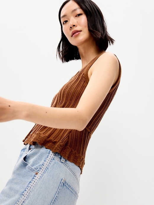 Image number 3 showing, Seaside Cotton Pointelle Peplum Tank Top