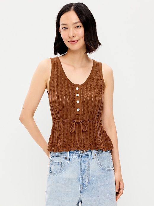 Image number 1 showing, Seaside Cotton Pointelle Peplum Tank Top